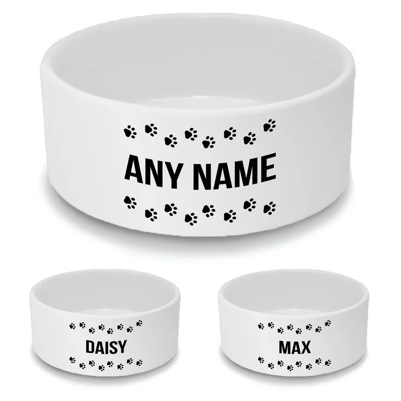 Personalised Dog Bowl with Paw Trails Design
