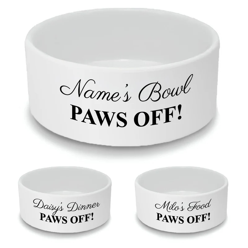 Personalised Dog Bowl with Paws Off! Design