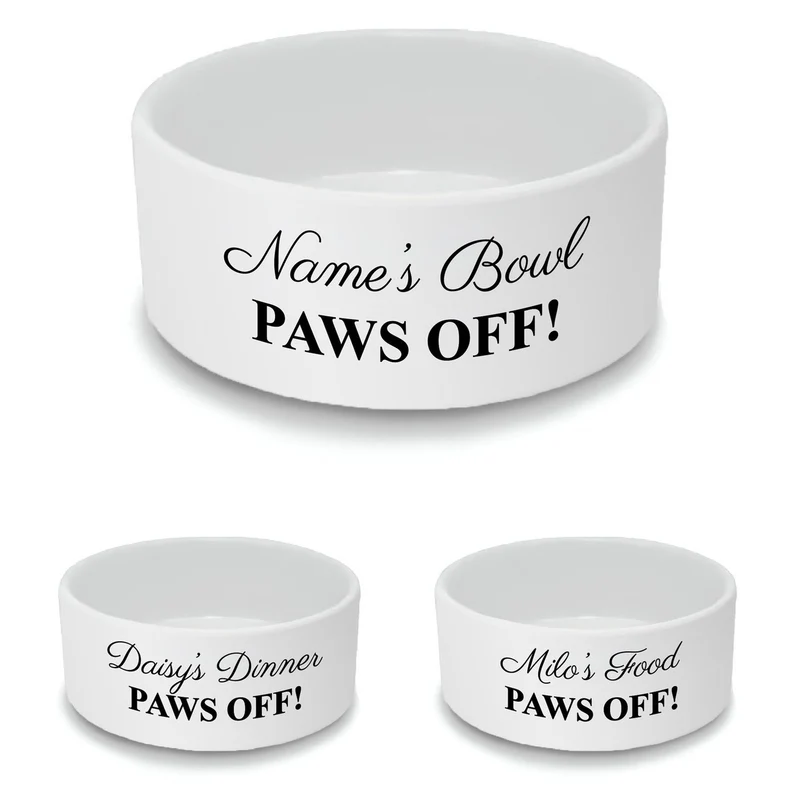Personalised Cat Bowl with Paws Off! Design