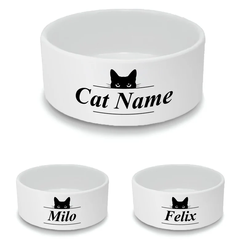 Personalised Cat Bowl with Black Cat Ears Design