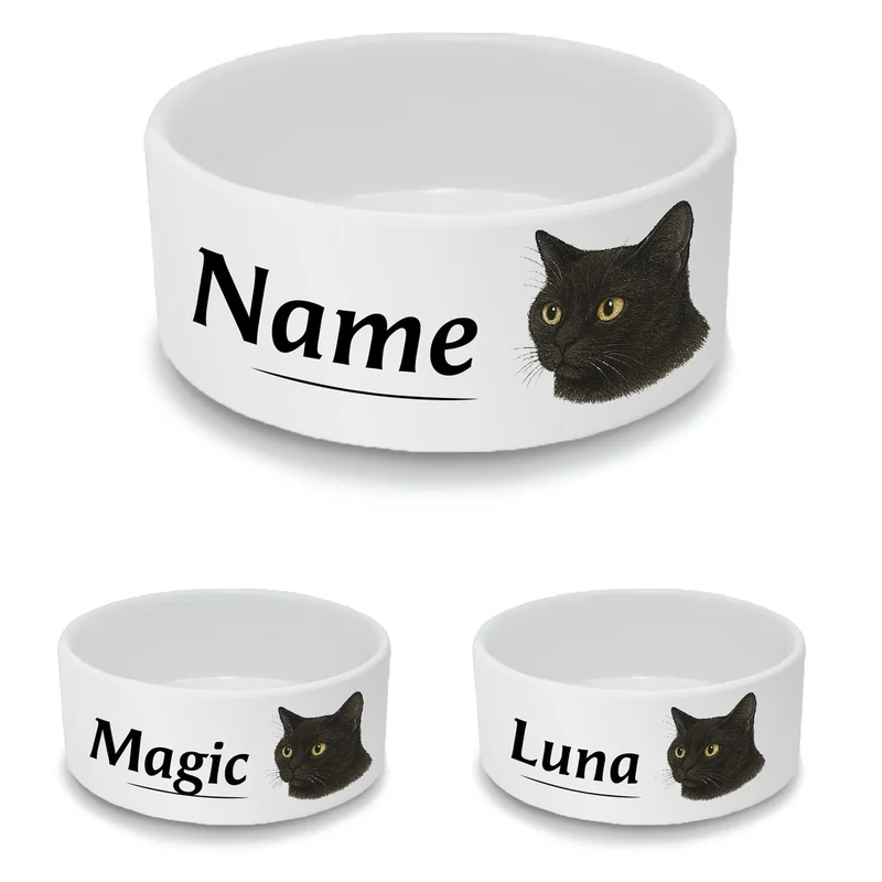 Personalised Cat Bowl with Black Cat Design