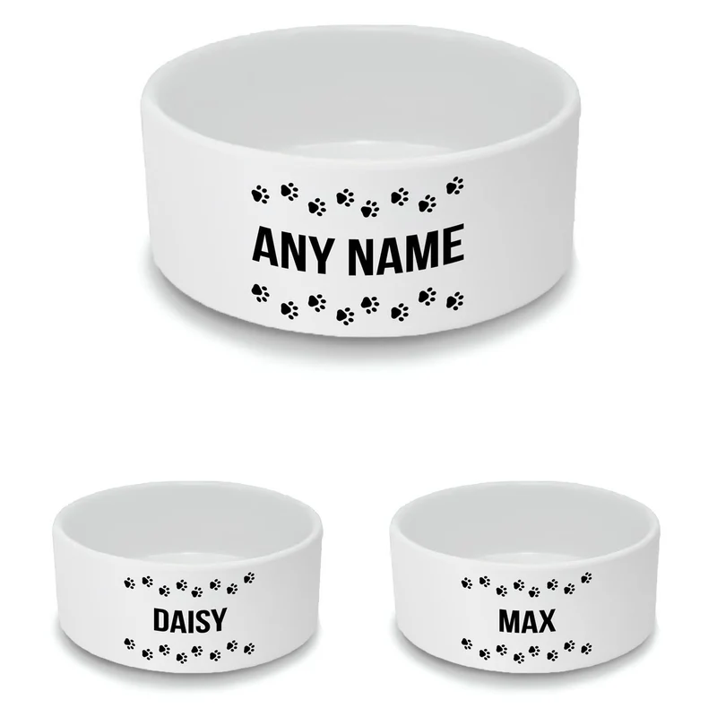 Personalised Pet Bowl with Paw Trails Design