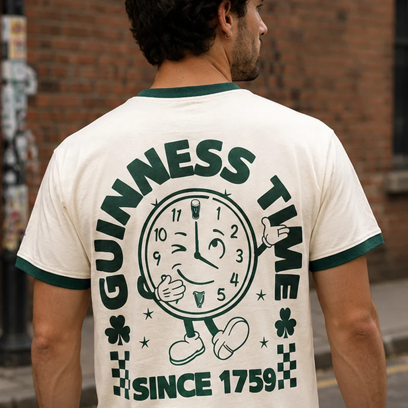Guinness Cream & Green Time Clock T-Shirt