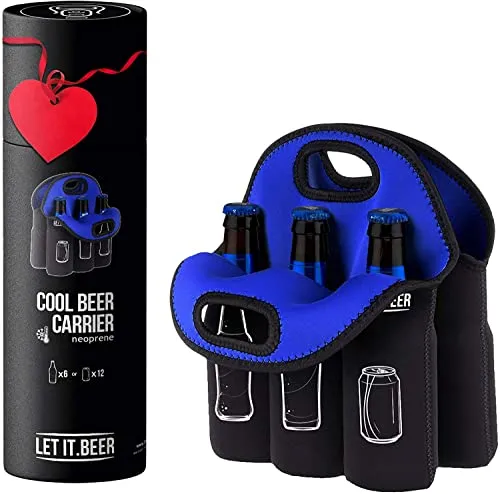 6 Pack Insulated Tote Beer Bottle Holder - Gift Idea -12 Can Carrier - Inexpensive Gift for Men - Birthday Unique Gag Koozie