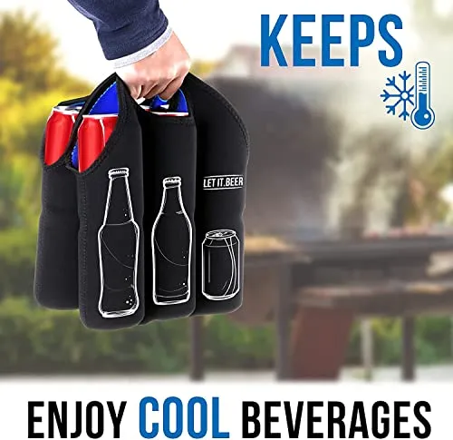 6 Pack Insulated Tote Beer Bottle Holder - Gift Idea -12 Can Carrier - Inexpensive Gift for Men - Birthday Unique Gag Koozie