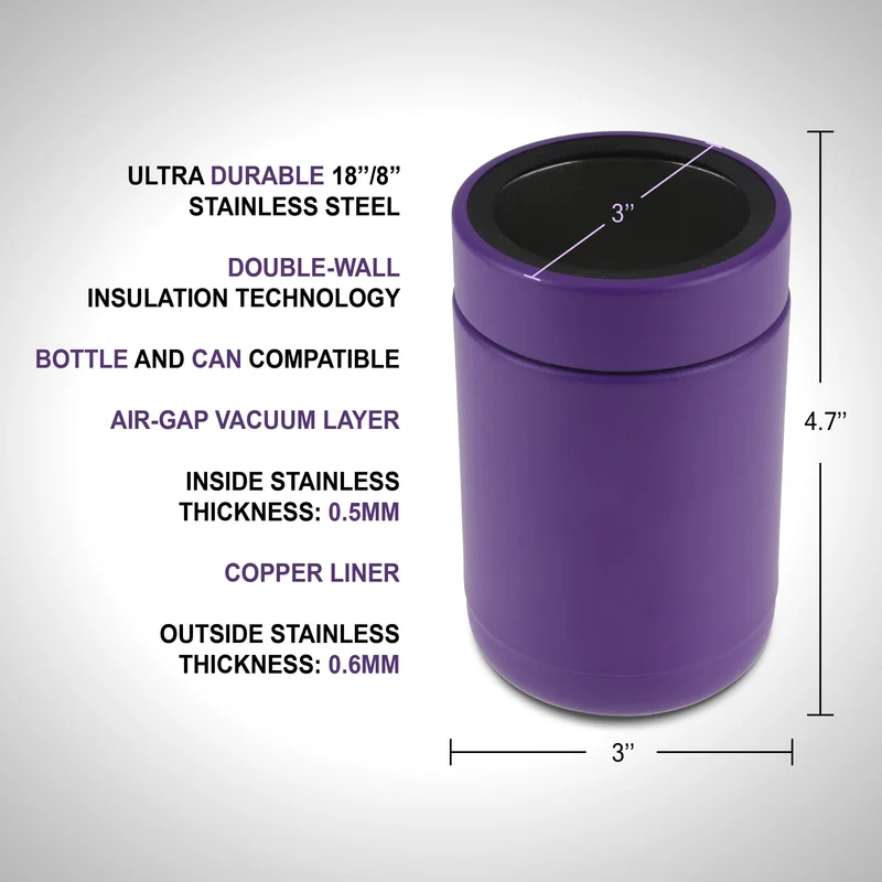 TAHOE TRAILS 12 oz Stainless Steel Double Wall Vacuum Insulated Can Cooler(Purple)