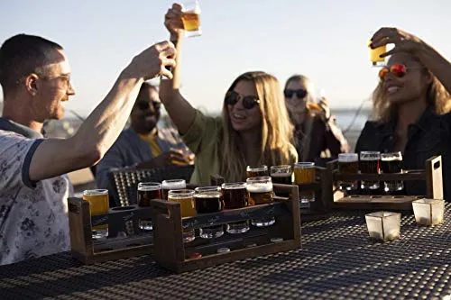 LEGACY - a Picnic Time Brand Craft Beer Flight Set, Beer Glasses Set, Gifts For Beer Lovers, (Acacia Wood)
