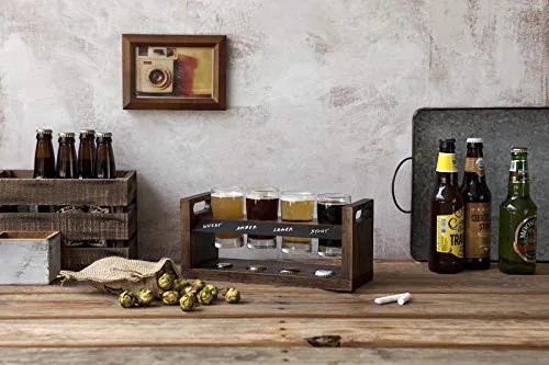 LEGACY - a Picnic Time Brand Craft Beer Flight Set, Beer Glasses Set, Gifts For Beer Lovers, (Acacia Wood)