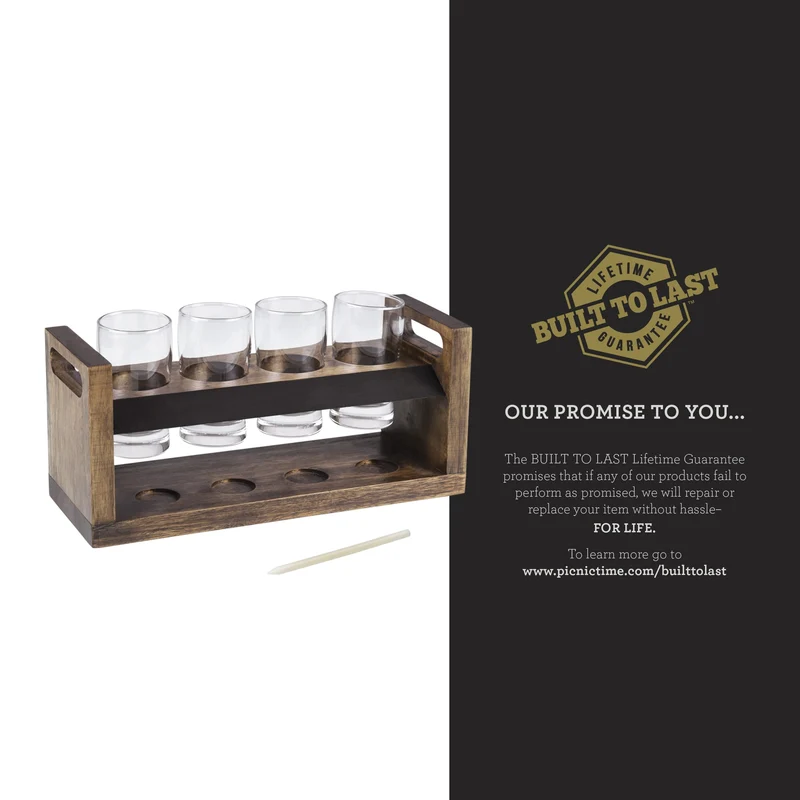 LEGACY - a Picnic Time Brand Craft Beer Flight Set, Beer Glasses Set, Gifts For Beer Lovers, (Acacia Wood)