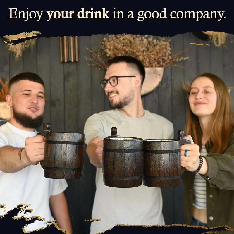 MFC Beer Mug 20 OZ - Tankard Mug - Beer stein - Wooden beer mug - Stainless Steel Cup - Handmade Gifts for Men - Fathers Day, Christmas or Birthday Gift Idea - Men Mug - Barrel Brown