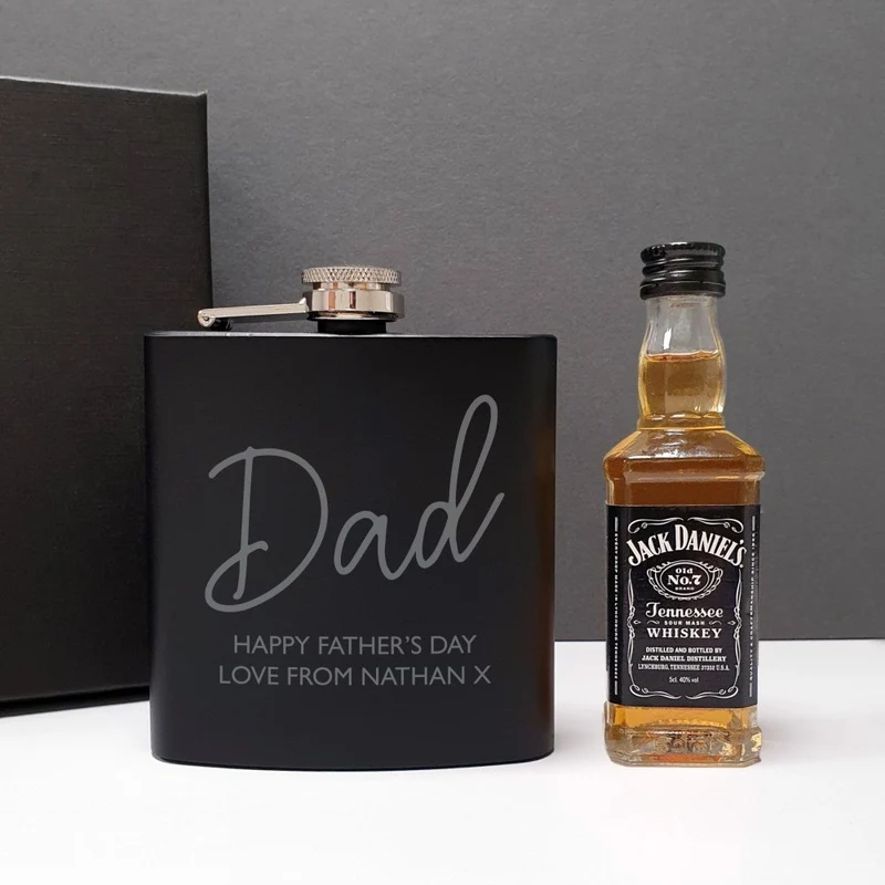 Personalised Free Text Hipflask And Whiskey Miniature Set