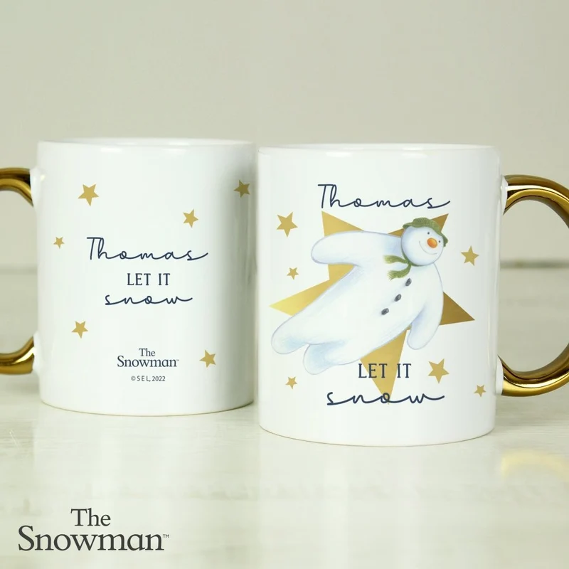 Personalised The Snowman Let It Snow Gold Handed Mug