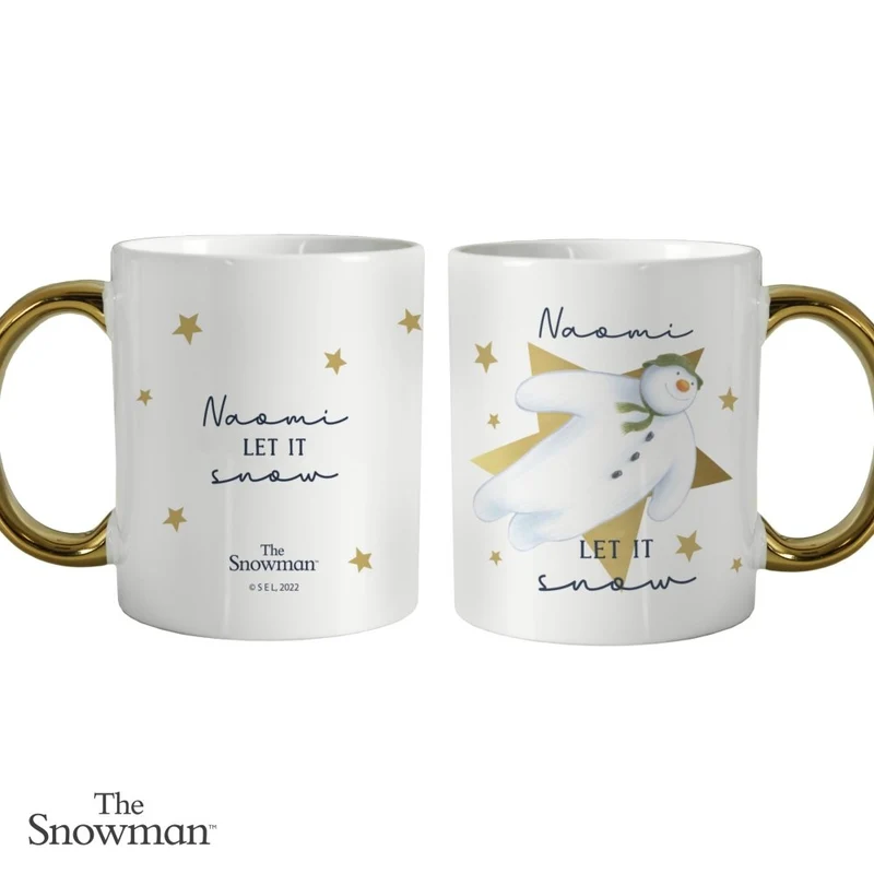 Personalised The Snowman Let It Snow Gold Handed Mug