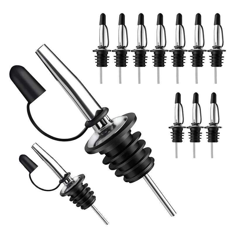 Pafusen 12 Pack Liquor Pour Spout With Dust Caps - Bottle Pourers for Alcohol, Olive Oil - Speed Pourers, Bar Bartender Accessories