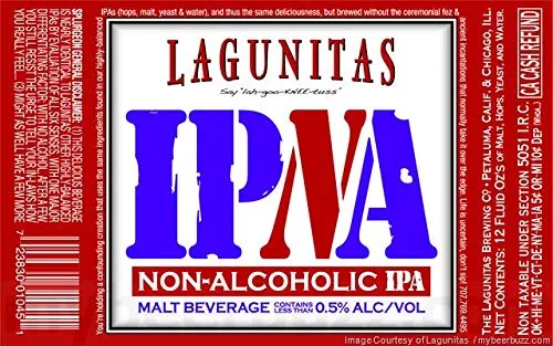 [ Pack of 6] Lagunitas IPNA IPA, Non Alcoholic NA, Full Flavored & Hop Forward - 12 Fl Oz