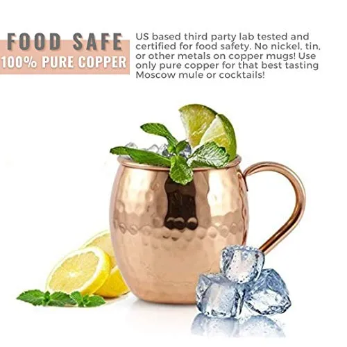 [Gift Set] Mule Science Moscow Mule Mugs Set of 8 (16oz) | Solid Barrel 100% Copper Mugs Set w/ 8 Straws, 8 Coasters & 1 Shot Glass | Handcrafted Tarnish-Resistant Food Grade Lacquer Coat