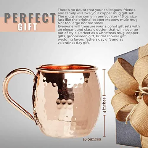[Gift Set] Mule Science Moscow Mule Mugs Set of 8 (16oz) | Solid Barrel 100% Copper Mugs Set w/ 8 Straws, 8 Coasters & 1 Shot Glass | Handcrafted Tarnish-Resistant Food Grade Lacquer Coat
