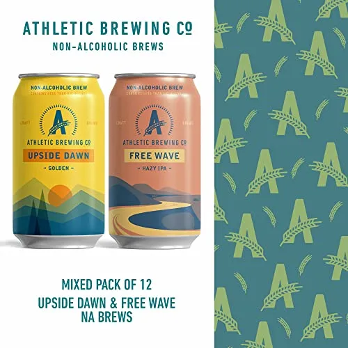 Athletic Brewing Company Craft Non-Alcoholic Beer - Mix 12-Pack - Upside Dawn Golden and Free Wave Hazy IPA - Low-Calorie, Award Winning - All Natural Ingredients For Great Tasting Drink - 12 Fl Oz Cans