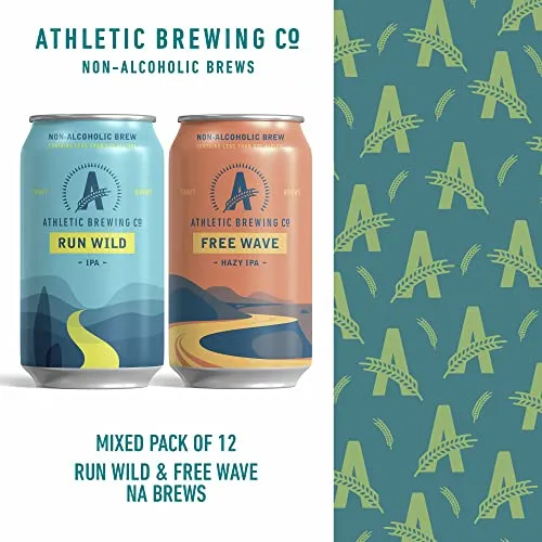 Athletic Brewing Company Craft Non Alcoholic Beer - Mix 12-Pack - Run Wild IPA and Free Wave Hazy IPA - Low-Calorie, Award Winning - All Natural Ingredients For Great Tasting Drink - 12 Fl Oz Cans