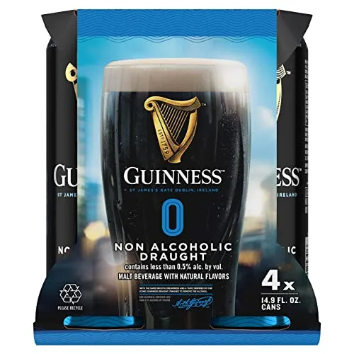 Guinness Draught 0 Non Alcoholic Stout Beer, 4pk 14.9oz Cans, .05% ABV
