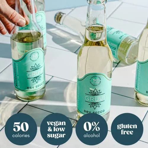 Gruvi Non-Alcoholic Prosecco, 50 Calories, 8-Pack, 0% ABV, Non Alcoholic Sparkling Wine, Zero Alcohol Wine, NA Wine