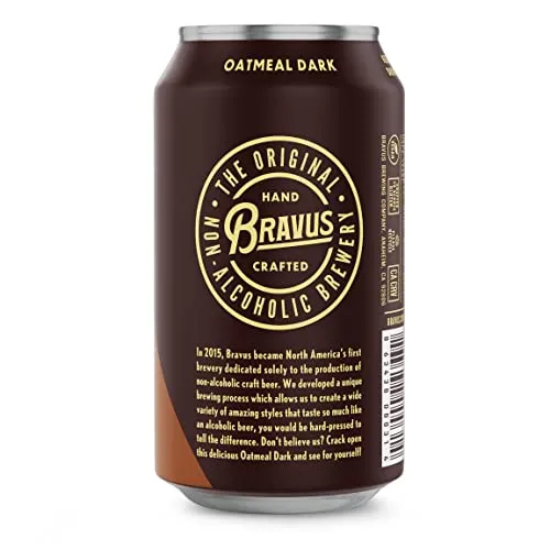 Bravus Non-Alcoholic Brew Oatmeal Dark - 12 Pack x 12 Fl Oz Cans - Low-Calorie, GABF Silver Medal Winner