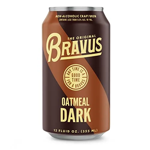 Bravus Non-Alcoholic Brew Oatmeal Dark - 12 Pack x 12 Fl Oz Cans - Low-Calorie, GABF Silver Medal Winner