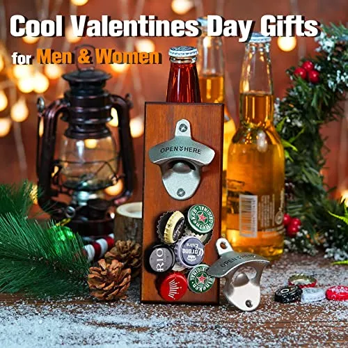 Gifts for Men Dad, Wall Mounted Magnetic Beer Bottle Opener for Fridge, Valentines Day Anniversary Unique Gifts for Him Husband Boyfriend, Funny Beer Birthday Gift Cool Stuff Gadgets for Man Cave
