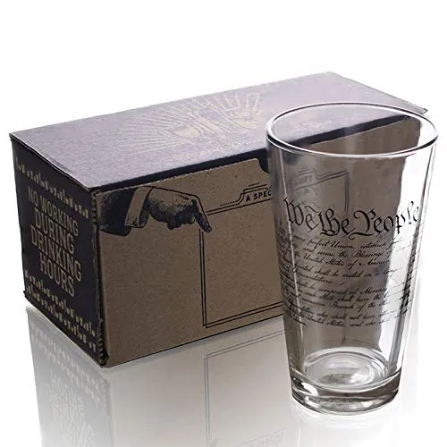 Lucky Shots United States Constitution Beer Pint Glass | 16 oz. Drinking Glasses | 360 Print We The People Beer Glasses