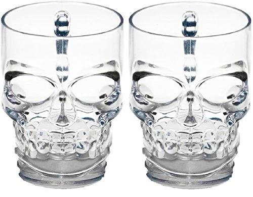 Circleware Skull Face Beer Mug Drinking Glasses with Handle, Set of 2, Heavy Base Funny Entertainment Glassware for Water, Juice and Halloween Decorations Beverage Gifts, 17.6 oz.