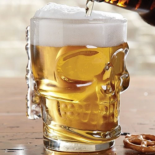 Circleware Skull Face Beer Mug Drinking Glasses with Handle, Set of 2, Heavy Base Funny Entertainment Glassware for Water, Juice and Halloween Decorations Beverage Gifts, 17.6 oz.