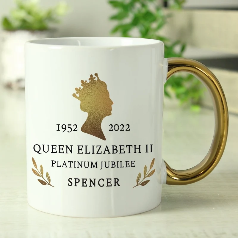 Personalised Platinum Jubilee Gold HandLED Mug