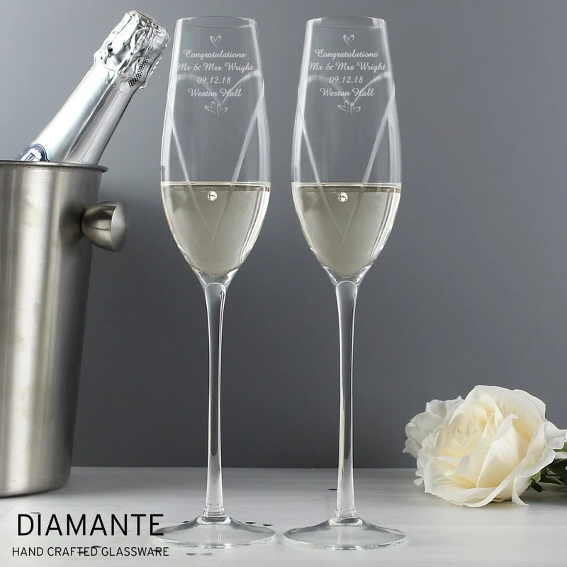 Personalised Hand Cut Little Hearts Pair Of Flutes With Gift Box