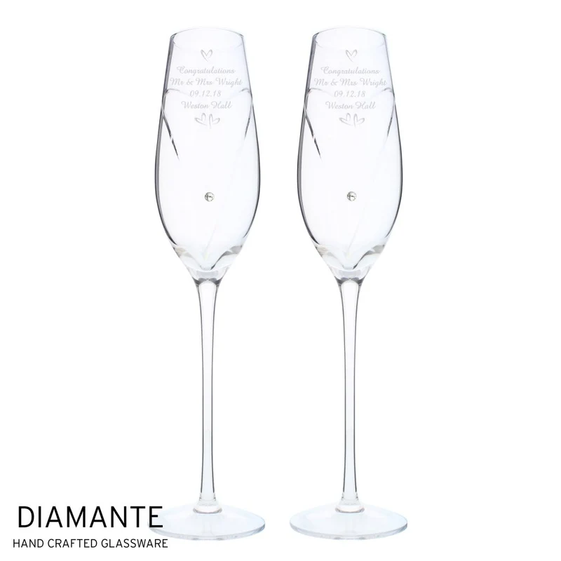 Personalised Hand Cut Little Hearts Pair Of Flutes With Gift Box