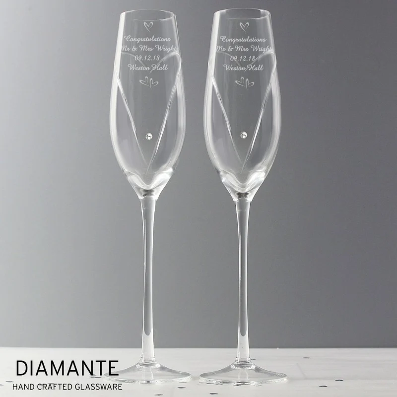 Personalised Hand Cut Little Hearts Pair Of Flutes With Gift Box
