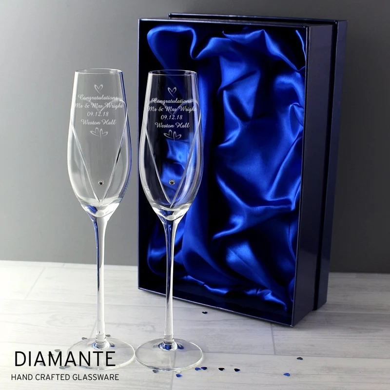 Personalised Hand Cut Little Hearts Pair Of Flutes With Gift Box