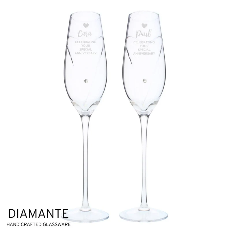 Personalised Hand Cut Heart Celebration Pair Of Flutes With Gift Box