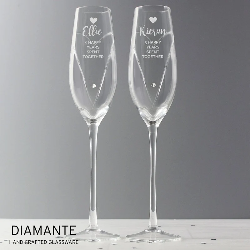 Personalised Hand Cut Heart Celebration Pair Of Flutes With Gift Box