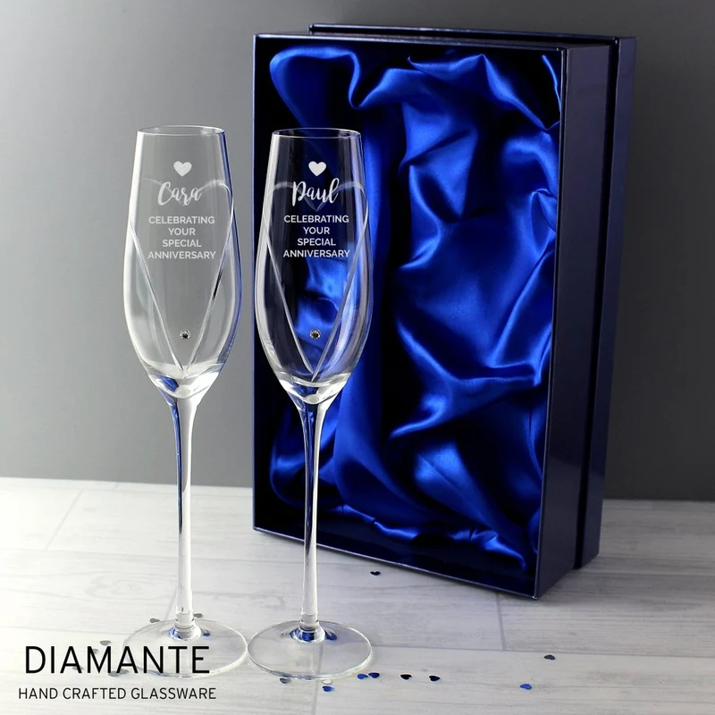 Personalised Hand Cut Heart Celebration Pair Of Flutes With Gift Box