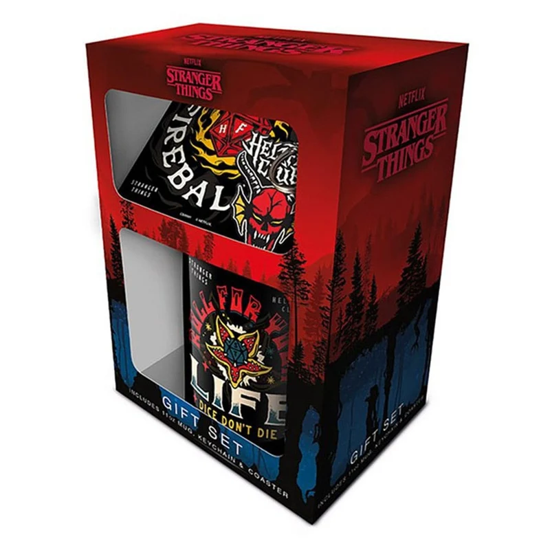 Stranger Things Tasse, Untersetzer und Schlüsselanhänger Set Hellfire