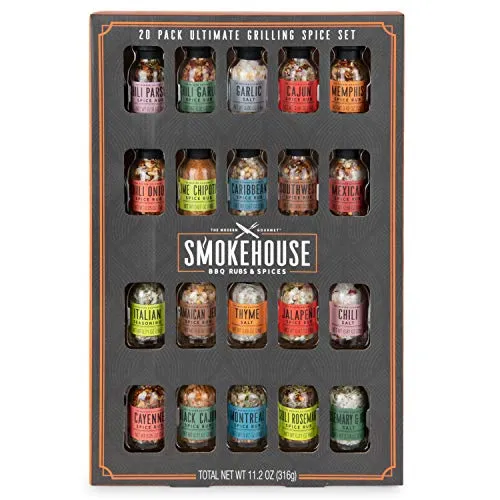 Smokehouse by Thoughtfully Ultimate Grilling Spice Set, Grill Seasoning Gift Set Flavors Include Chili Garlic, Rosemary and Herb, Lime Chipotle, Cajun Seasoning and More, Pack of 20