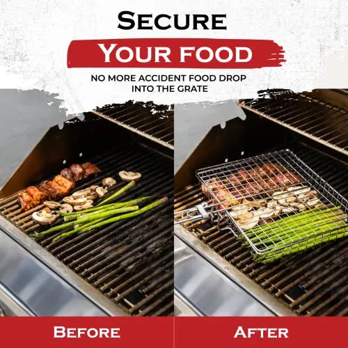 SHIZZO Grill Basket Value Set, Barbecue BBQ Grilling Basket , Stainless Steel Large Folding Grilling baskets With Handle, Portable Outdoor Camping BBQ Rack for Fish, Shrimp, Vegetables, Barbeque Griller Cooking Accessories, Gift, Gifts for father, dad, hu