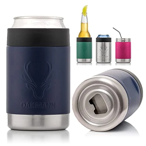 STUBiBudi Beer Can Cooler 12 oz Beer Bottle Insulator Beer Bottle Opener, 3 in 1 Universal Can Cozy Insulated Can Cooler Beer Cooler 4 in 1 Can Holder Beer Gifts Men Beer Opener (Navy)