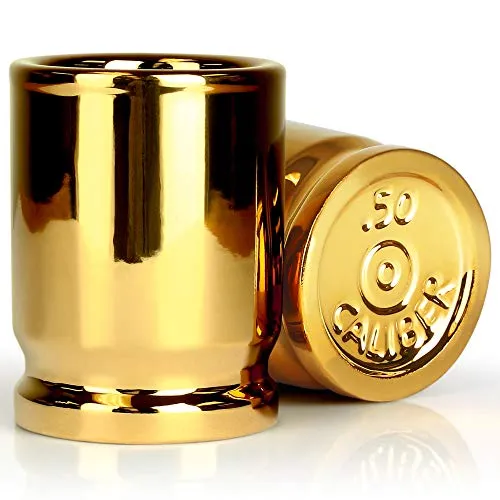 Barbuzzo ORIGINAL 50 CAL SHOT GLASSES, Set of 2, American Owned & Designed, Like Real 50 Caliber Bullet Casings - Shot Glasses Hold 2 Ounces