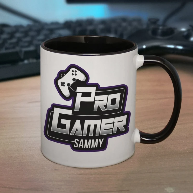 Personalised Pro Gamer Black HandLED Mug