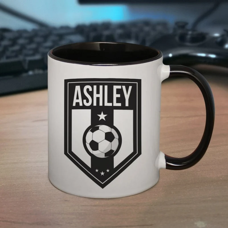 Personalised Football Badge Black HandLED Mug