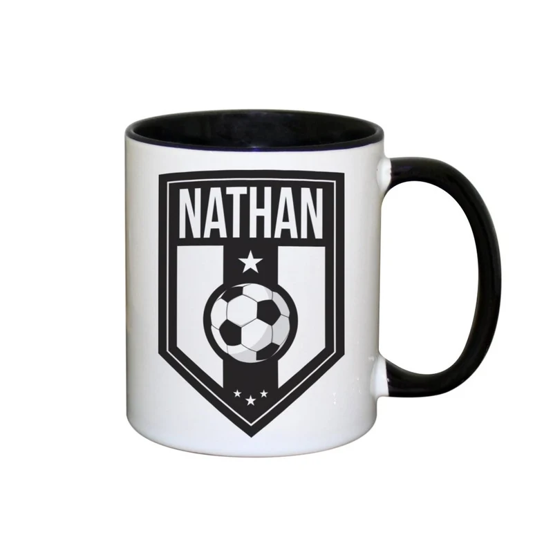 Personalised Football Badge Black HandLED Mug