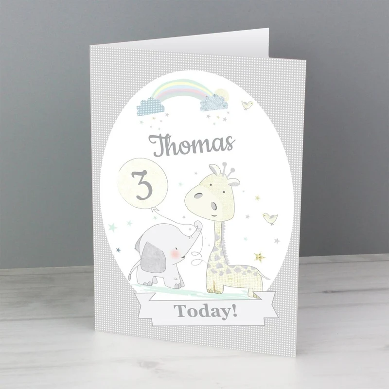 Personalised Hessian Giraffe & Elephant Card