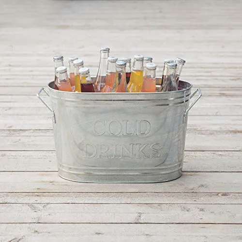 Twine Insulated Drink Beverage Tub - Galvanized Metal Bucket Cooler for Beer & Wine Perfect for Home Parties Holds 5.35 Gallons