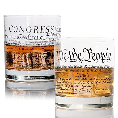 Lucky Shot - Constitution and Declaration of the Independence Wine Glass | United States Constitution and We The People | Old Fashioned Rocks Glasses | Whiskey Gifts | Gift for Men - Set of 2 (11 oz)